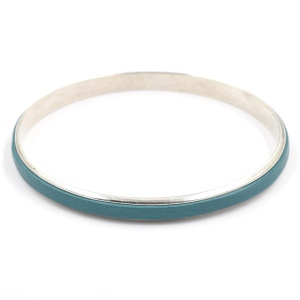 Bracelet Shabada Jonc argenté Timeless Lisette cuir bleu M