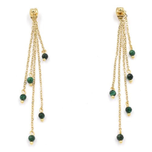 Boucles d'oreilles ZAG Falls dorées pierres Malachite