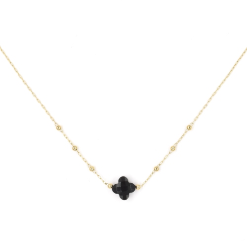 Collier ZAG Velasquez doré Trèfle Pierre Onyx noir