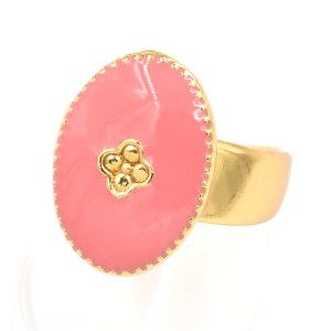 Bague By Garance June dorée émail corail rose