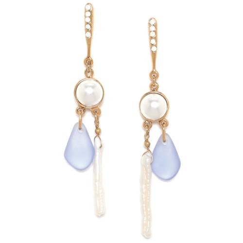 Boucles d'oreilles Franck Herval Kim cabochon perle 2 rangs