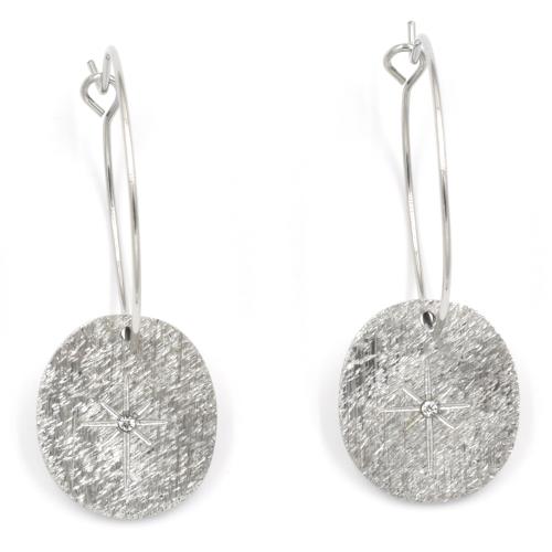 Boucles d'oreilles ZAG argentées Créoles médaille brossée et Strass