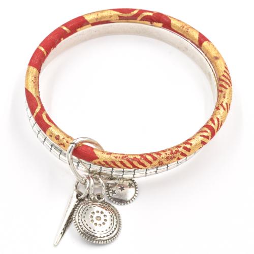 Bracelet Shabada Jonc argent Timeless Shabawax Cala rouge M