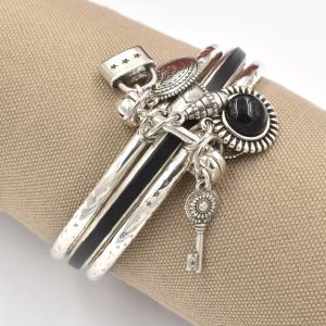 Bracelet Shabada Joncs argentés et Cuir  Timeless Nina 35 noir M