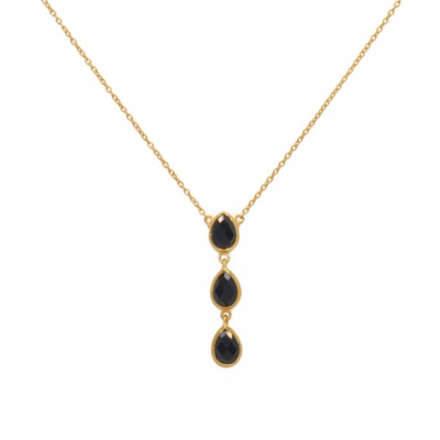 Collier LuckyTeam pendentif 3 Pierres Onyx