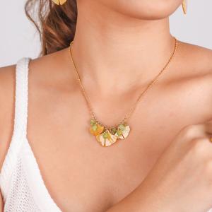 Collier Nature Bijoux Ginkgo 3 feuilles et Péridot