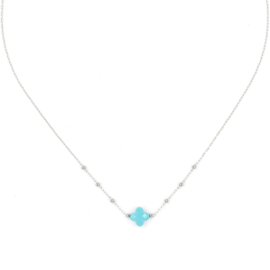 Collier ZAG Vélasquez argenté trèfle pierre Turquoise bleue