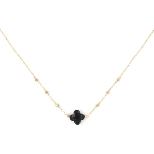 Collier ZAG Velasquez doré Trèfle Pierre Onyx noir