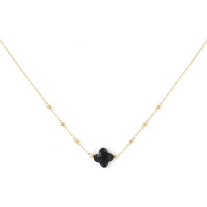 Collier ZAG Velasquez doré Trèfle Pierre Onyx noir