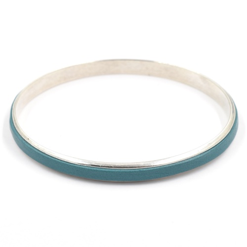 Bracelet Shabada Jonc argent Timeless Lisette cuir bleu M