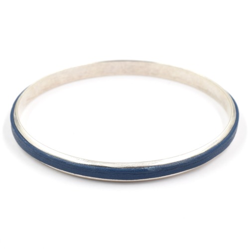 Bracelet Shabada Jonc argent Timeless Lisette cuir marine M