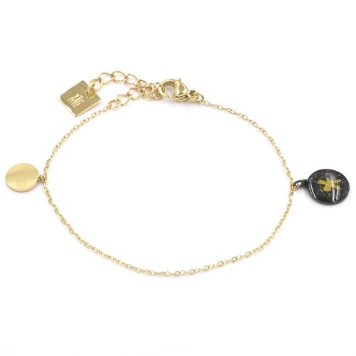 Bracelet ZAG mdaille email noir et mdaille dore