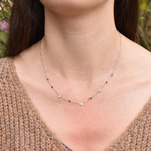 Collier ZAG argenté 5 Strass et Pierres Hématite