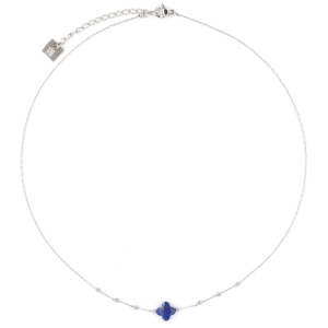 Collier ZAG Velasquez argenté Trèfle Pierre Lapis-Lazuli