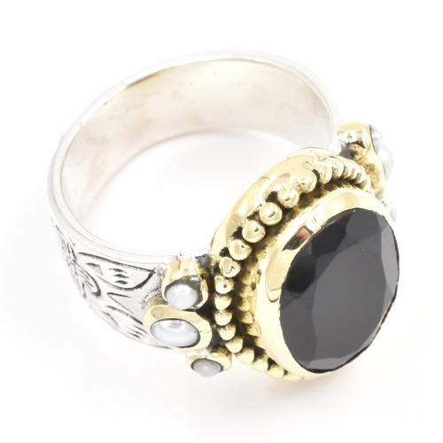 Bague Canyon argent et Laiton Pierre Onyx ovale taille 54