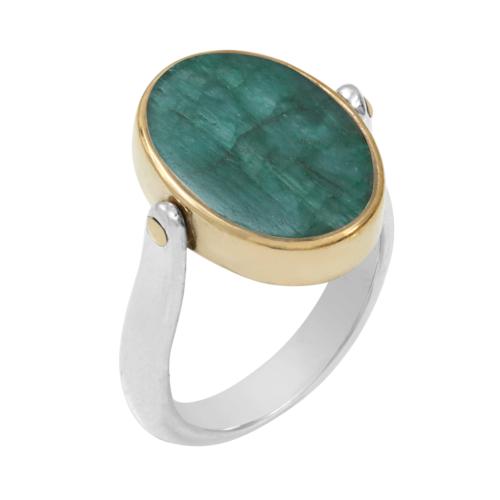 Bague Canyon argent ovale réversible Pierres Slilimanite rouge et Sillimanite verte taille 56