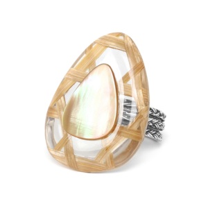 Bague Nature Bijoux Panama fibres tresses & nacre brune