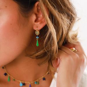 Boucles d'oreilles Franck Herval Ariane dormeuses goutte verte