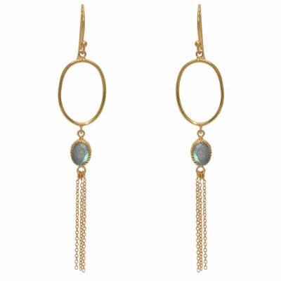 Boucles d'oreilles LuckyTeam Labradorite et pompon de chaines