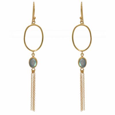 Boucles d'oreilles LuckyTeam Labradorite et pompon de chaines