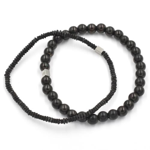 Bracelet ZAG double extensible perles et disques Hématite