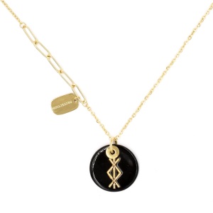 Collier ZAG Rollo doré Pierre Médaille Céramique noire