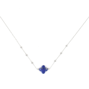 Collier ZAG Velasquez argenté Trèfle Pierre Lapis-Lazuli