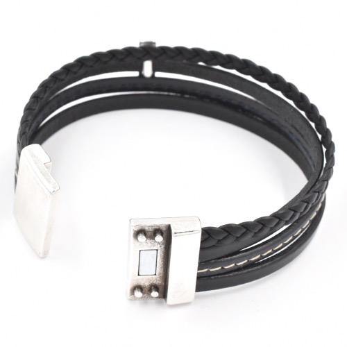 Bracelet Magnum homme cuir manchette croix noir L