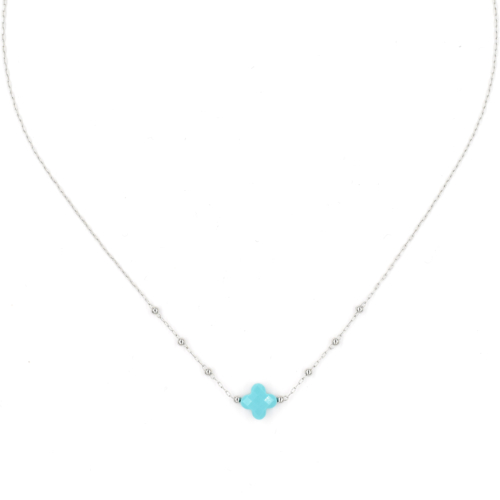 Collier ZAG Vélasquez argenté trèfle pierre Turquoise bleue