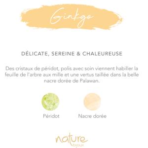 Collier Nature Bijoux Ginkgo 3 feuilles et Péridot