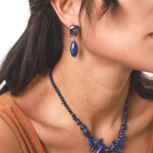 Boucles d'oreilles Nature Bijoux Abyss olive de Lapis-Lazuli