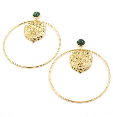 Boucles d'oreilles ZAG Azaan dores Pierre Malachite