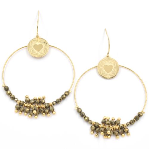 Boucles d'oreilles ZAG Gitanes coeur dor et Pierres Pyrite