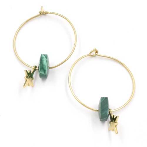 Boucles d'oreilles ZAG Créoles Manureva dorées Malachite