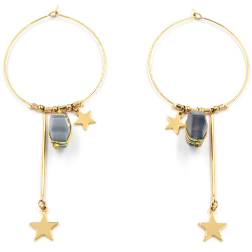 Boucles d'oreilles ZAG Créoles dorées Agate et Etoiles