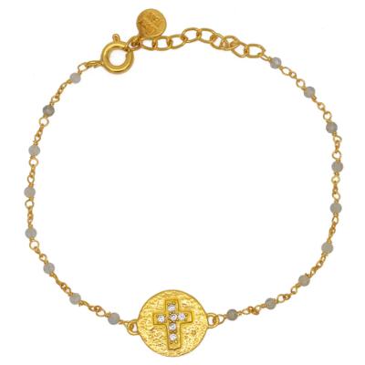 Bracelet LuckyTeam doré Zircons sur Croix