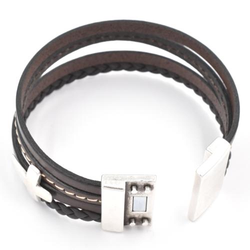 Bracelet Magnum homme cuir manchette croix choco M