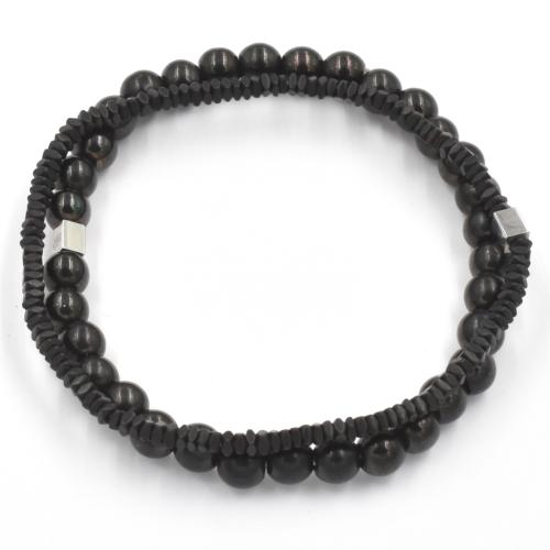 Bracelet ZAG double extensible perles et disques Hématite