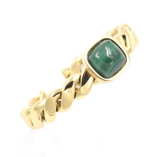 Bague ZAG dorée anneau torsadé et pierre Malachite