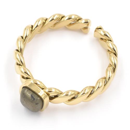 Bague ZAG dorée anneau torsadé et pierre Pyrite