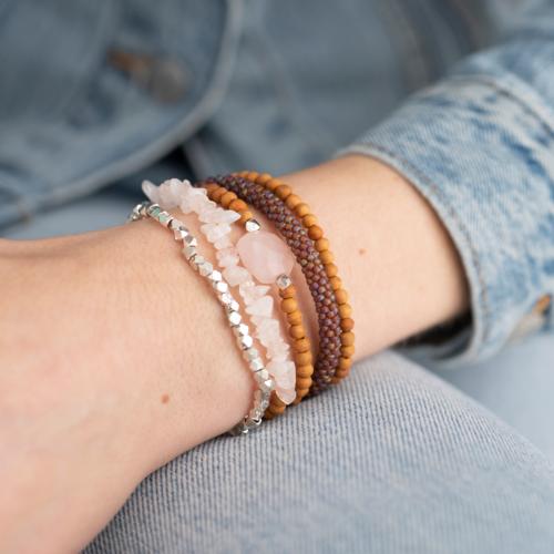 Bracelet a Beautiful Story Superwrap argenté Pierres Quartz rose