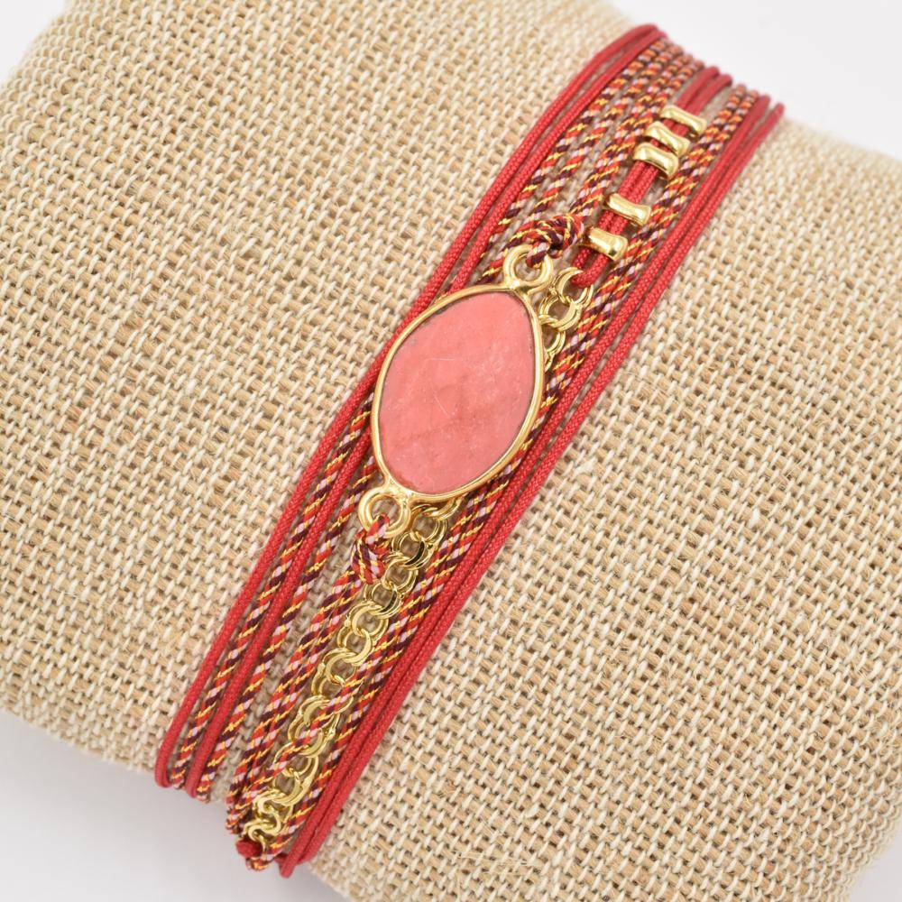 Bracelet By Garance Rita doré rouge Corail rose