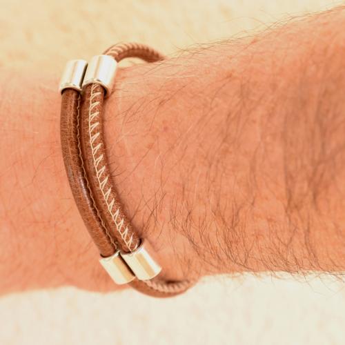 Bracelet Magnum homme cuir double jeu havane