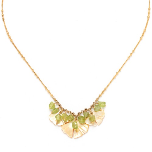 Collier Nature Bijoux Ginkgo 3 feuilles et Péridot