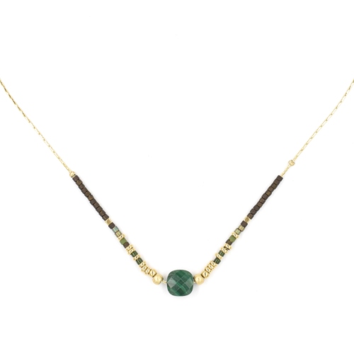 Collier ZAG Amaia doré Pierre Malachite