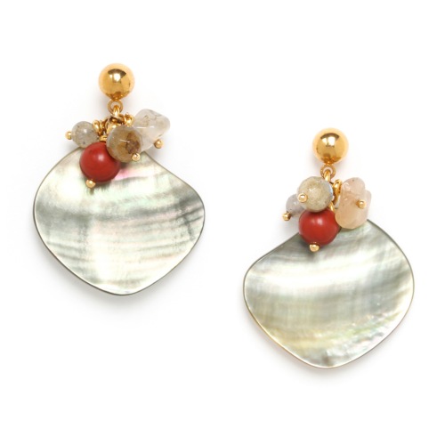Boucles d'oreilles Nature Bijoux Canyon nacre noire & grappe