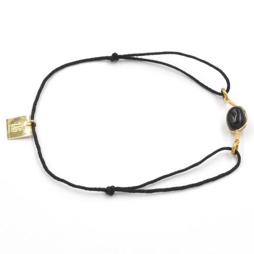 Bracelet ZAG cordon noir et Pierre Onyx suspendue