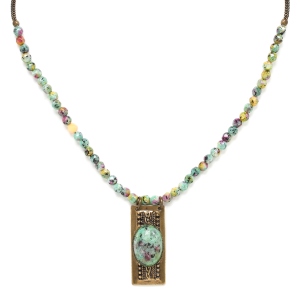 Collier Nature Bijoux Zoisite pendentif rectangulaire