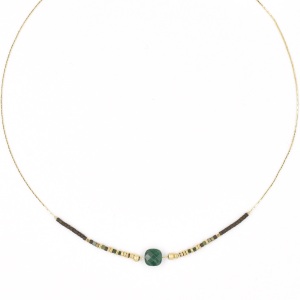 Collier ZAG Amaia doré Pierre Malachite