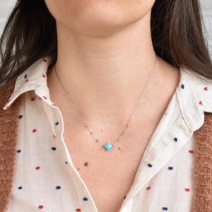 Collier ZAG Vélasquez argenté trèfle pierre Turquoise bleue